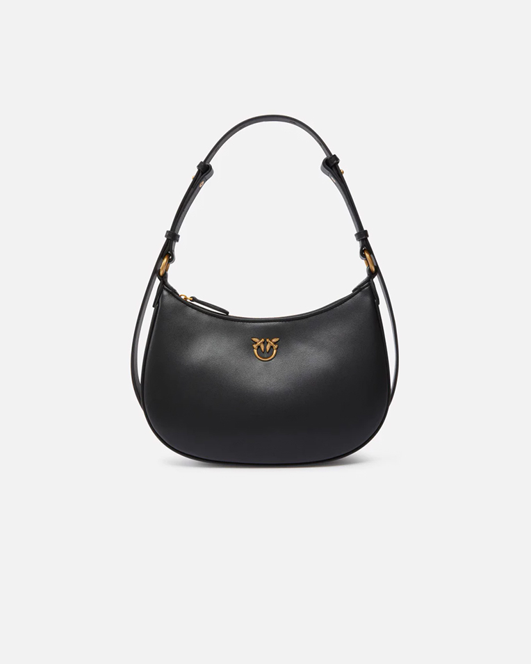 Сумка Pinko Mini Love Bag Half Moon Simply через плечо с бронзовой фурнитурой в гладкой коже черная 19x9х26 см 102790A0F1Z99Q