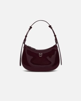 Сумка Pinko Patent Half через плече зі стразами в гладкій лакованій бордовій шкірі 25x7х16 см 102790A20GL86B Сумка Pinko Patent Half через плече зі стразами в гладкій лакованій бордовій шкірі 25x7х16 см 102790A20GL86B