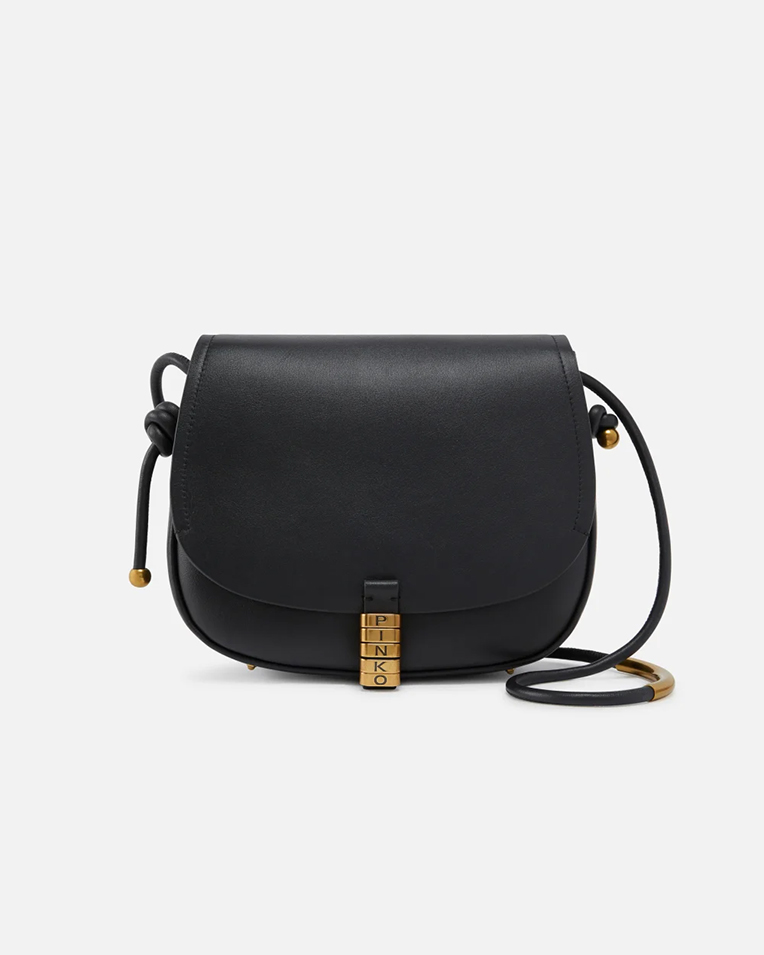 Сумка Pinko Classic Saddle через плечо с бронзовой фурнитурой в гладкой коже черный 18x9х25 см 103830A1ZXZ99Q