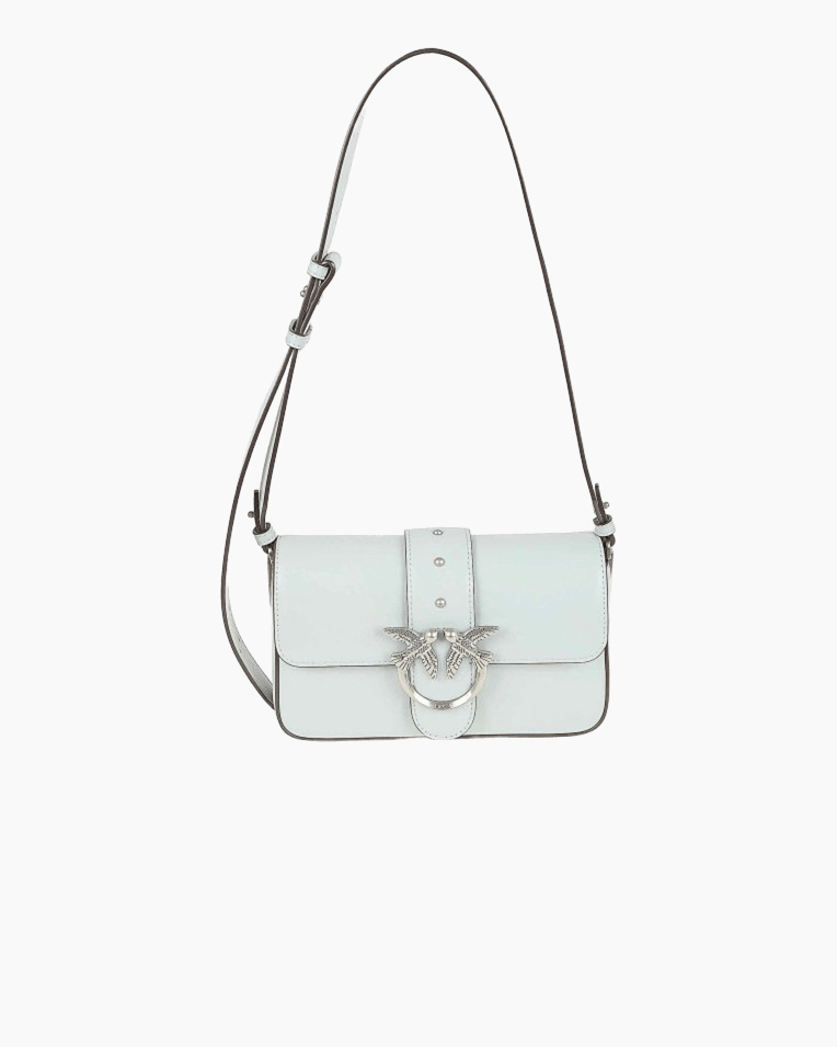 Сумка Pinko Love One Mini Slouchy Fl Vitello Morbido через плечо с серебряной фурнитурой в гладкой коже серо голубой 21x6х13 см 104340A0QOK32O