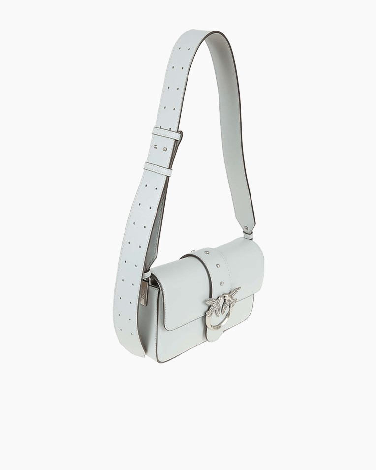 Сумка Pinko Love One Mini Slouchy Fl Vitello Morbido через плечо с серебряной фурнитурой в гладкой коже серо голубой 21x6х13 см 104340A0QOK32O
