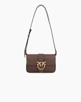 Сумка Pinko Classic Love Bag One Mini Slouchy через плече з бронзовою фурнітурою в гладкій коричневій шкірі 12x6х22 см 104340A0QOL74Q