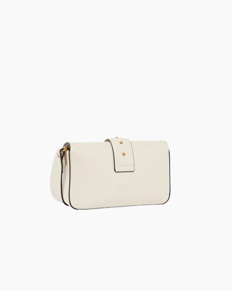 Сумка Pinko Love One Mini Slouchy Fl Vitello Morbido через плечо с бронзовой фурнитурой в гладкой коже белый 21x6х13 см 104340A0QOZ14Q