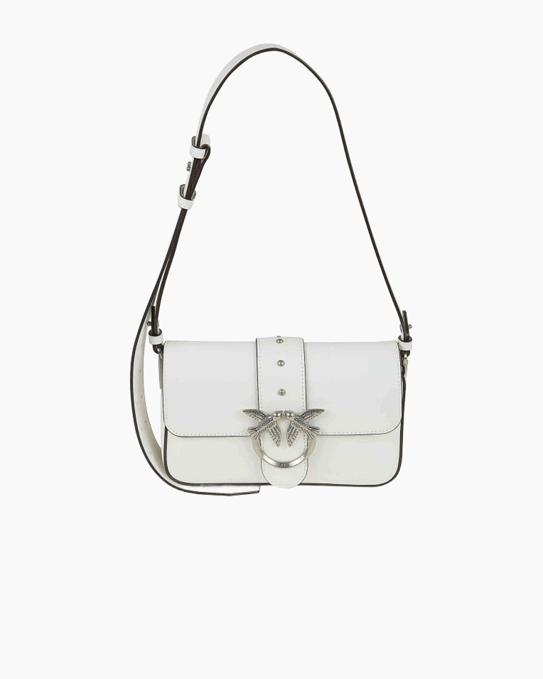Сумка Pinko Love One Mini Slouchy Fl Vitello Morbido через плечо с серебряной фурнитурой в гладкой коже белый 21x6х13 см 104340A0QOZ15O
