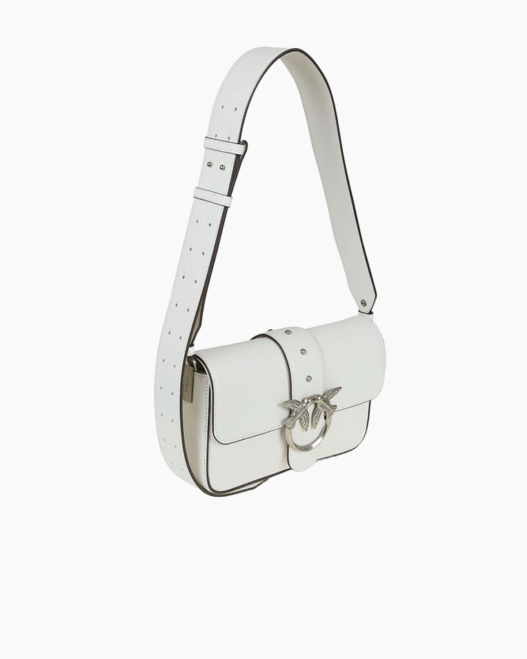Сумка Pinko Love One Mini Slouchy Fl Vitello Morbido через плечо с серебряной фурнитурой в гладкой коже белый 21x6х13 см 104340A0QOZ15O
