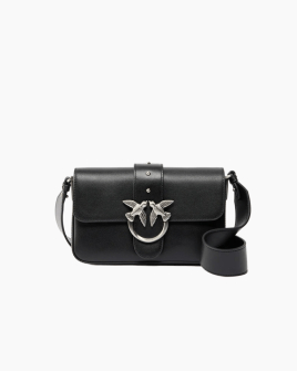 Сумка Pinko Love One Slouchy Fl Vitello Morbido через плече зі срібною фурнітурою в гладкій шкірі чорний 21x6х13 см 104340A0QOZ99E