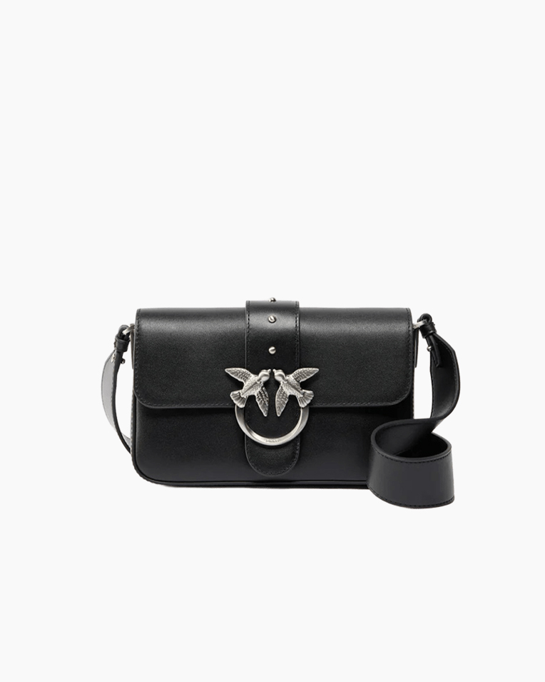 Сумка Pinko Love One Mini Slouchy Fl Vitello Morbido через плечо с серебряной фурнитурой в гладкой коже черный 21x6х13 см 104340A0QOZ99E