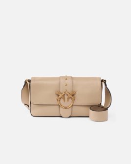 Сумка Pinko Love Bag One Classic Slouchy через плече з бронзовою фурнітурою в гладкій шкірі бежевий 15x7х27 см 104524A0QOC50Q