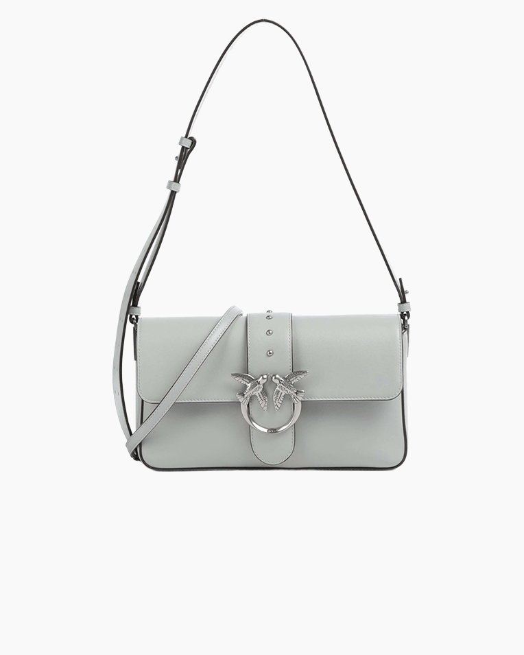 Сумка Pinko Love One Classic Slouchy Fl Vitello Morbido через плечо с серебряной фурнитурой в гладкой коже серо голубой 15x7х27 см 104524A0QOK32O
