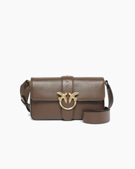 Сумка Pinko Classic Love Bag One Classic Slouchy через плече з бронзовою фурнітурою в гладкій коричневій шкірі 15x7х27 см 104524A0QOL74Q