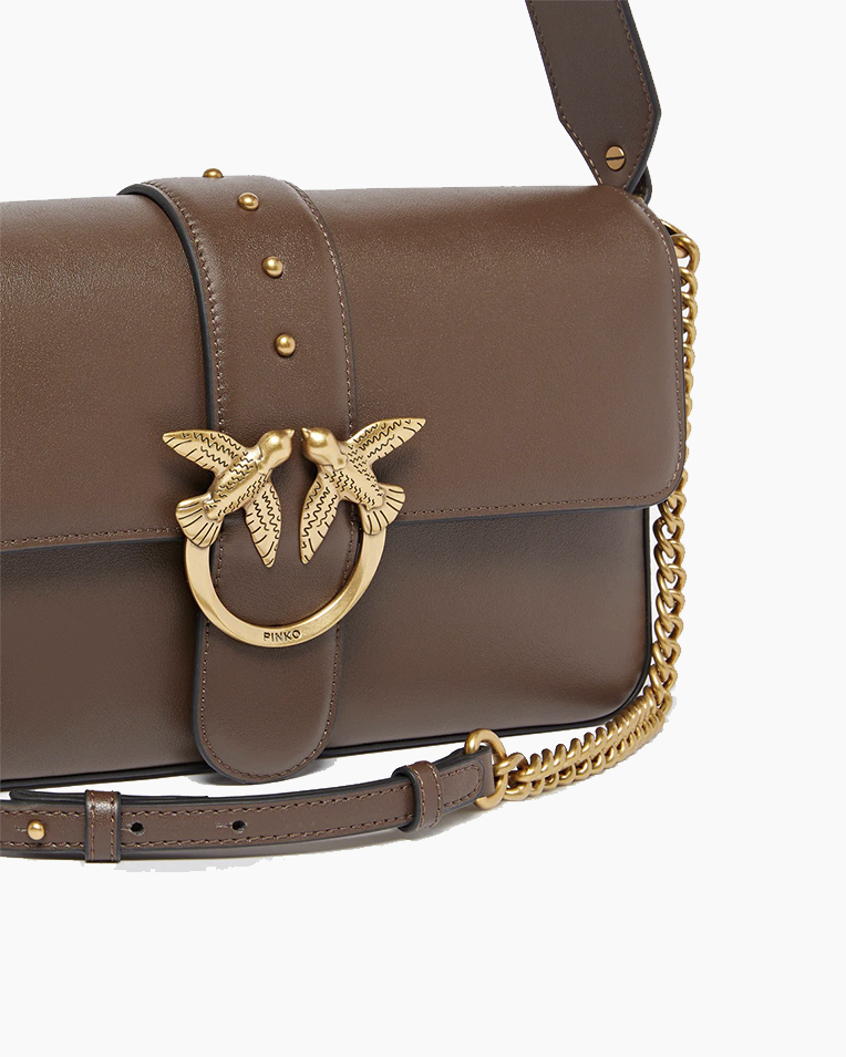 Сумка Pinko Classic Love Bag One Classic Slouchy через плечо с бронзовой фурнитурой в гладкой коже коричневый 15x7х27 см 104524A0QOL74Q