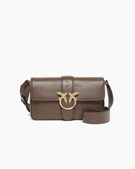 Сумка Pinko Classic Love Bag One Classic Slouchy через плече з бронзовою фурнітурою в гладкій коричневій шкірі 15x7х27 см 104524A0QOL74Q