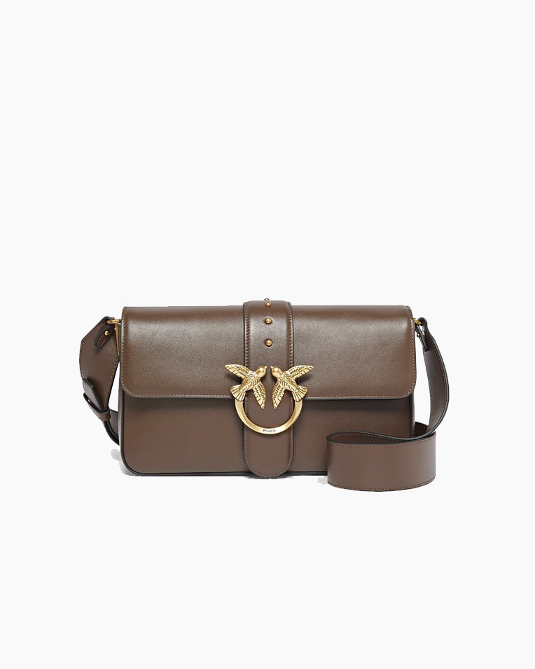 Сумка Pinko Classic Love Bag One Classic Slouchy через плечо с бронзовой фурнитурой в гладкой коже коричневый 15x7х27 см 104524A0QOL74Q