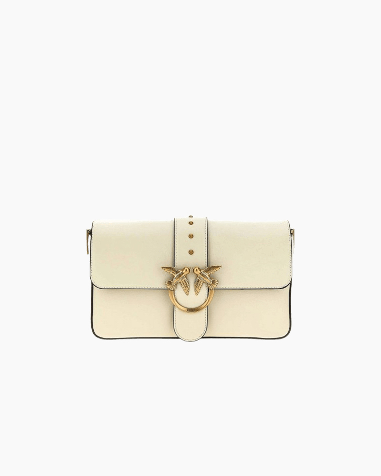 Сумка Pinko Love One Classic Slouchy Fl Vitello Morbido через плечо с бронзовой фурнитурой в гладкой коже белый 15x7х27 см 104524A0QOZ14Q