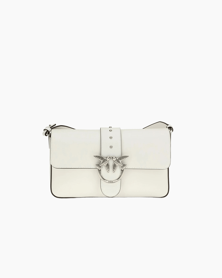 Сумка Pinko Love One Classic Slouchy Fl Vitello Morbido через плечо с серебряной фурнитурой в гладкой коже белый 15x7х27 см 104524A0QOZ15O