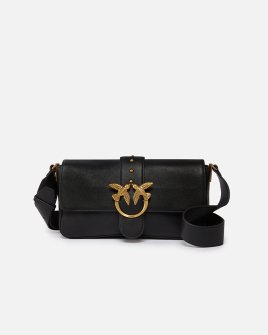 Сумка Pinko Love Bag One Classic Slouchy через плече з бронзовою фурнітурою в гладкій шкірі чорний 15x7х27 см 104524A0QOZ99Q