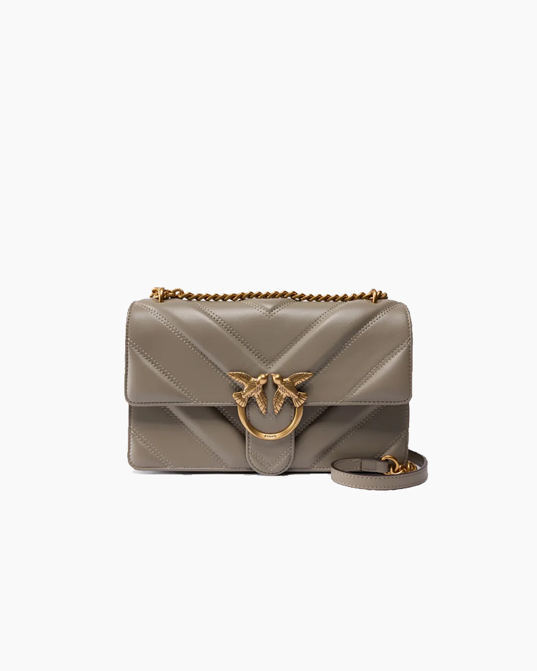 Сумка Pinko Love One Classic Light через плечо с бронзовой фурнитурой в стеганой коже серый 27x8х17 см 104549A2OSI68Q