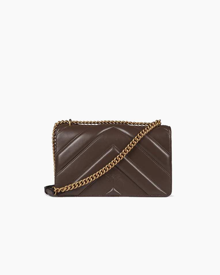 Сумка Pinko Love One Classic Light через плечо с бронзовой фурнитурой в стеганой коже коричневый 27x8х17 см 104549A2OSL74Q
