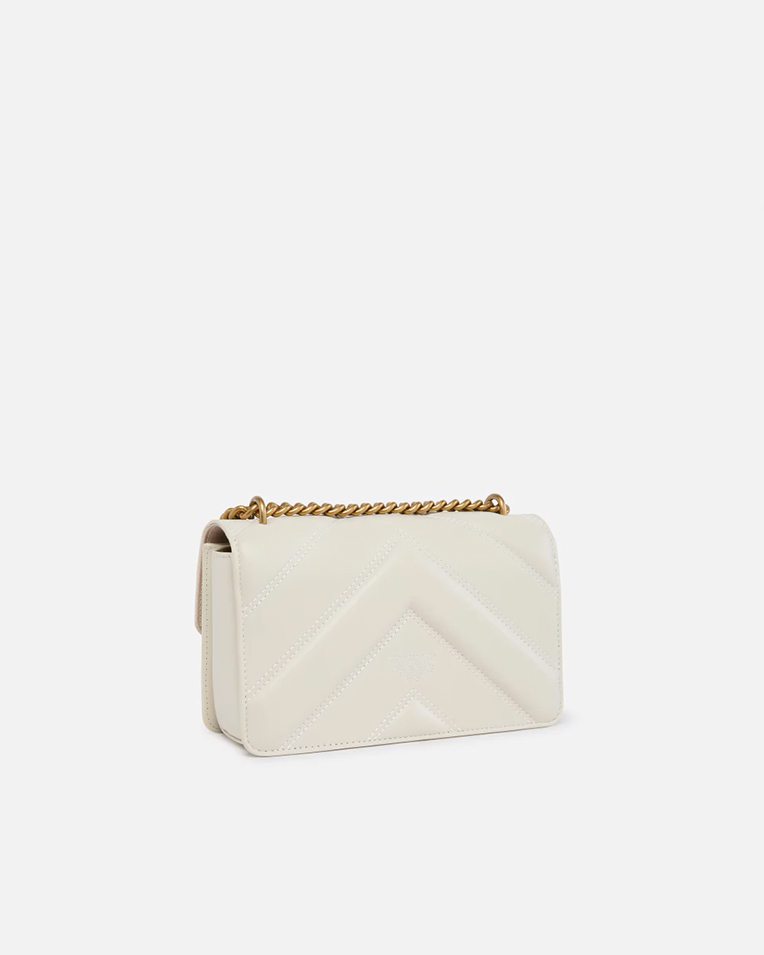 Сумка Pinko Love bag mini chevron-quilted через плечо с бронзовой фурнитурой кожа молочный 14x7х22 см 104550A26ZZ14Q