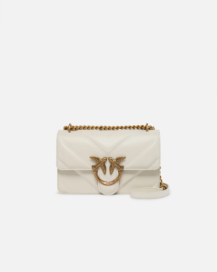 Сумка Pinko Love bag mini chevron-quilted через плечо с бронзовой фурнитурой кожа молочный 14x7х22 см 104550A26ZZ14Q
