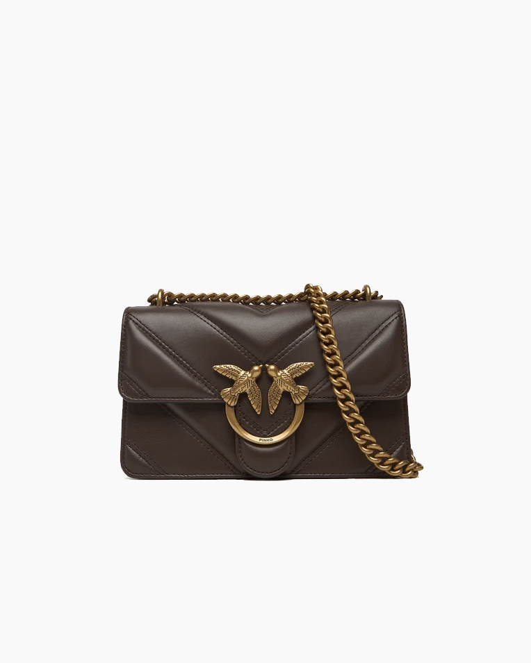 Сумка Pinko Love bag mini chevron-quilted через плечо с бронзовой фурнитурой кожа коричневый 11x5х19 см 104550A2OSL74Q