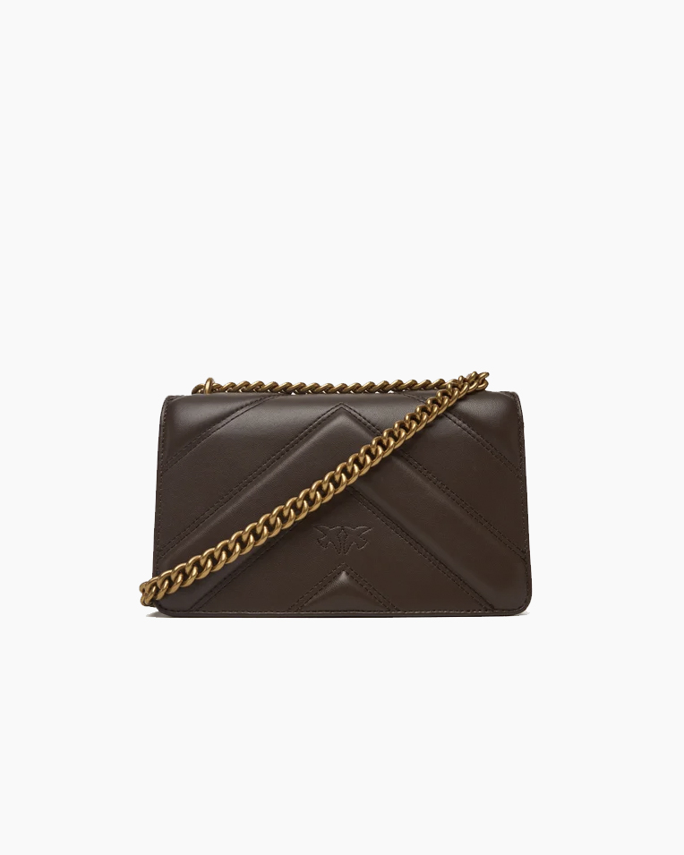 Сумка Pinko Love bag mini chevron-quilted через плечо с бронзовой фурнитурой кожа коричневый 11x5х19 см 104550A2OSL74Q