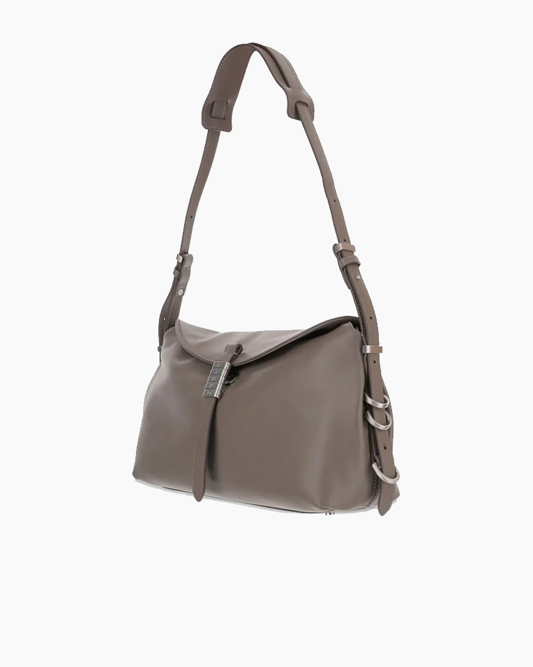Сумка Pinko Saddle Bag Baguette через плече в гладкій шкірі зі срібною фурнітурою сірий 34x12х17 см 105049A1ZXK35E