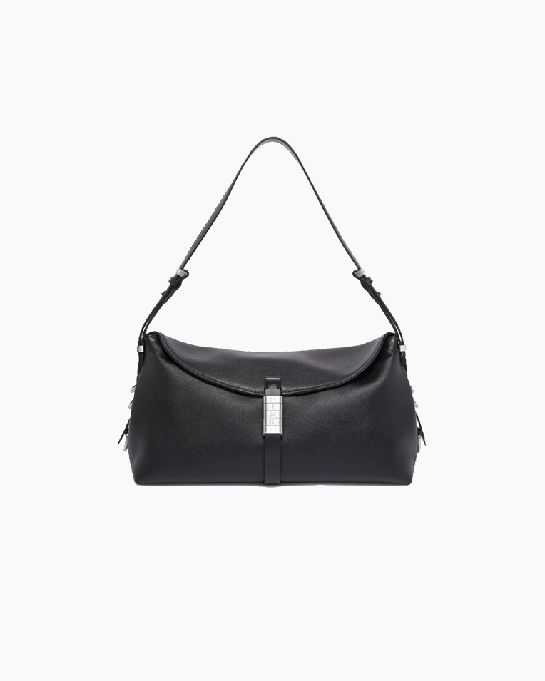 Сумка Pinko Saddle Bag Baguette через плечо в гладкой коже с серебряной фурнитурой черный 34x12х17 см 105049A1ZXZ99E