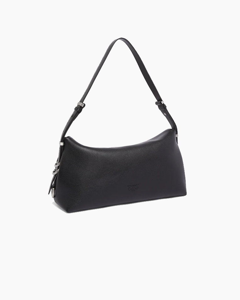 Сумка Pinko Saddle Bag Baguette через плечо в гладкой коже с серебряной фурнитурой черный 34x12х17 см 105049A1ZXZ99E