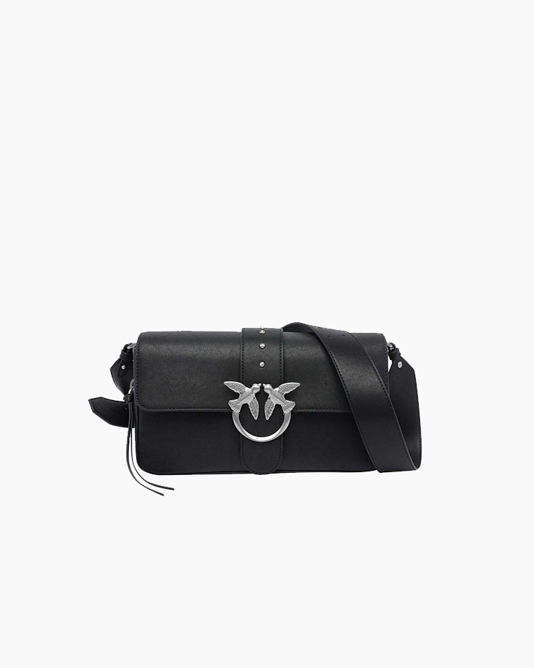 Сумка Pinko Classic Love Bag Slouchy Zip Classic через плечо с серебряной фурнитурой в гладкой коже черная 25х17х7 см 105081A2JGZ99E