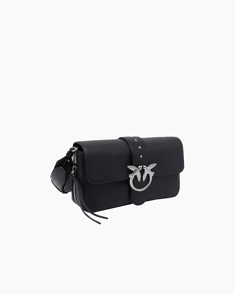 Сумка Pinko Classic Love Bag Slouchy Zip Classic через плечо с серебряной фурнитурой в гладкой коже черная 25х17х7 см 105081A2JGZ99E