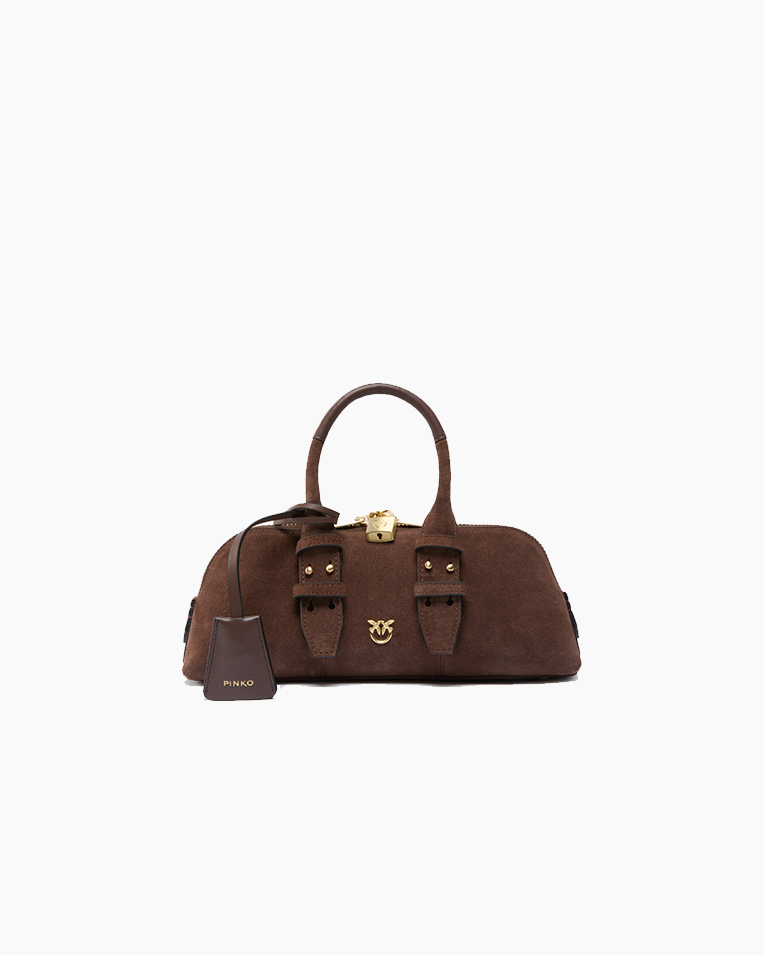 Сумка Pinko Escape Bag Baguette через плечо замша с бронзовой фурнитурой коричневый 28x8х12 см 105334A2JHL74V