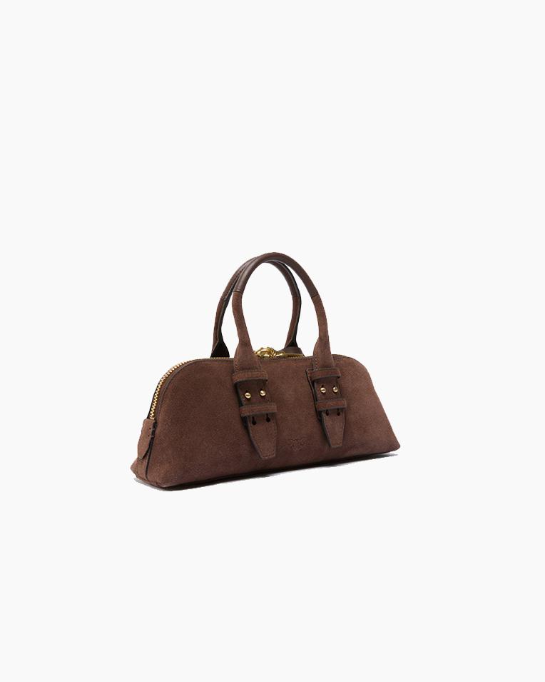 Сумка Pinko Escape Bag Baguette через плечо замша с бронзовой фурнитурой коричневый 28x8х12 см 105334A2JHL74V