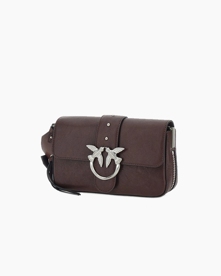 Сумка Pinko Mini Love Bag Slouchy Zip Mini через плечо с серебряной фурнитурой в гладкой коже бордовая 22х14х7 см 105345A2JGL74E