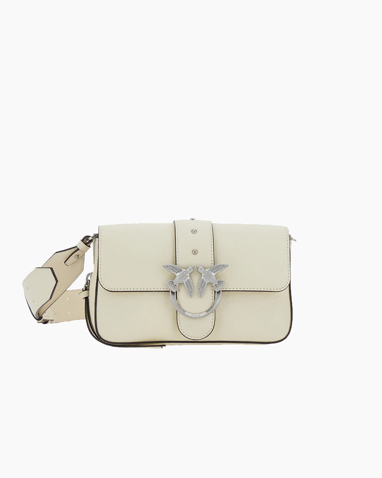 Сумка Pinko Mini Love Bag Slouchy Zip Mini через плечо с серебряной фурнитурой в гладкой коже молочный 22х14х7 см 105345A2JGLZ14E