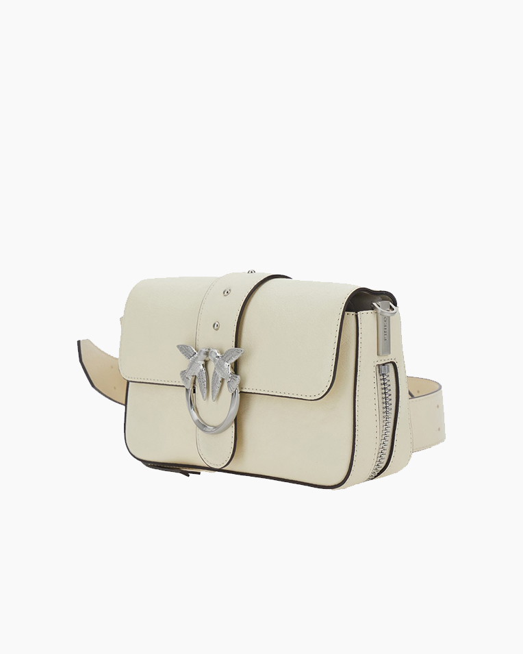 Сумка Pinko Mini Love Bag Slouchy Zip Mini через плечо с серебряной фурнитурой в гладкой коже молочный 22х14х7 см 105345A2JGLZ14E