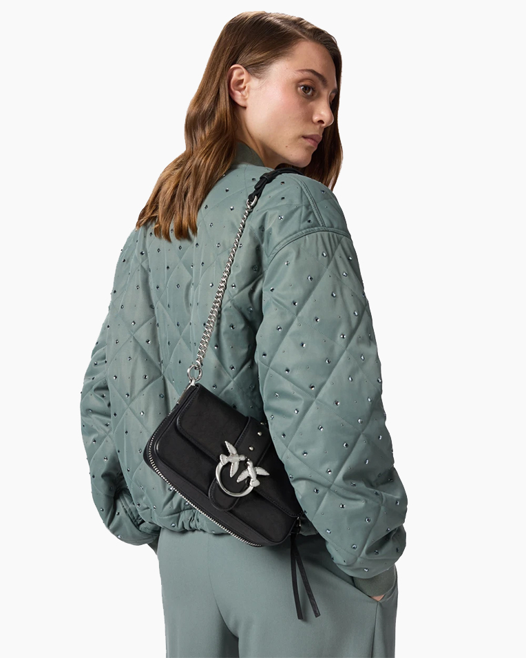 Сумка Pinko Mini Love Bag Slouchy Zip Mini через плечо с серебряной фурнитурой в гладкой коже черная 22х14х7 см 105345A2JGZ99E