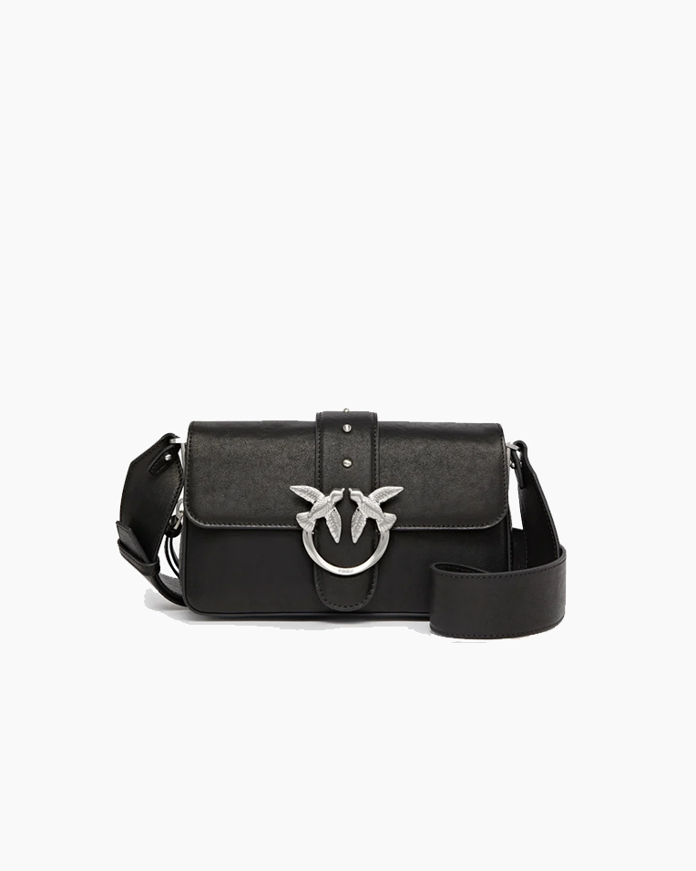 Сумка Pinko Mini Love Bag Slouchy Zip Mini через плечо с серебряной фурнитурой в гладкой коже черная 22х14х7 см 105345A2JGZ99E