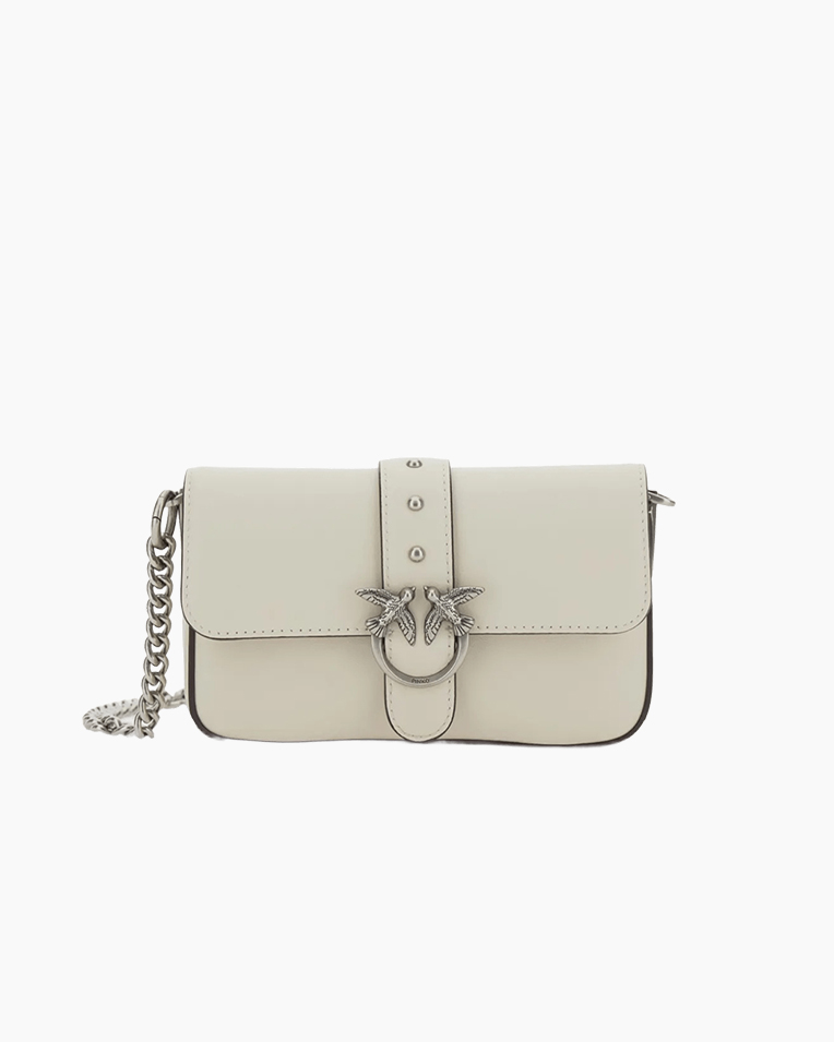 Сумка Pinko Love One Slouchy Baby Vitello Morbido через плечо с серебряной фурнитурой в коже белый 10x3х18 см 105353A0QOZ14O