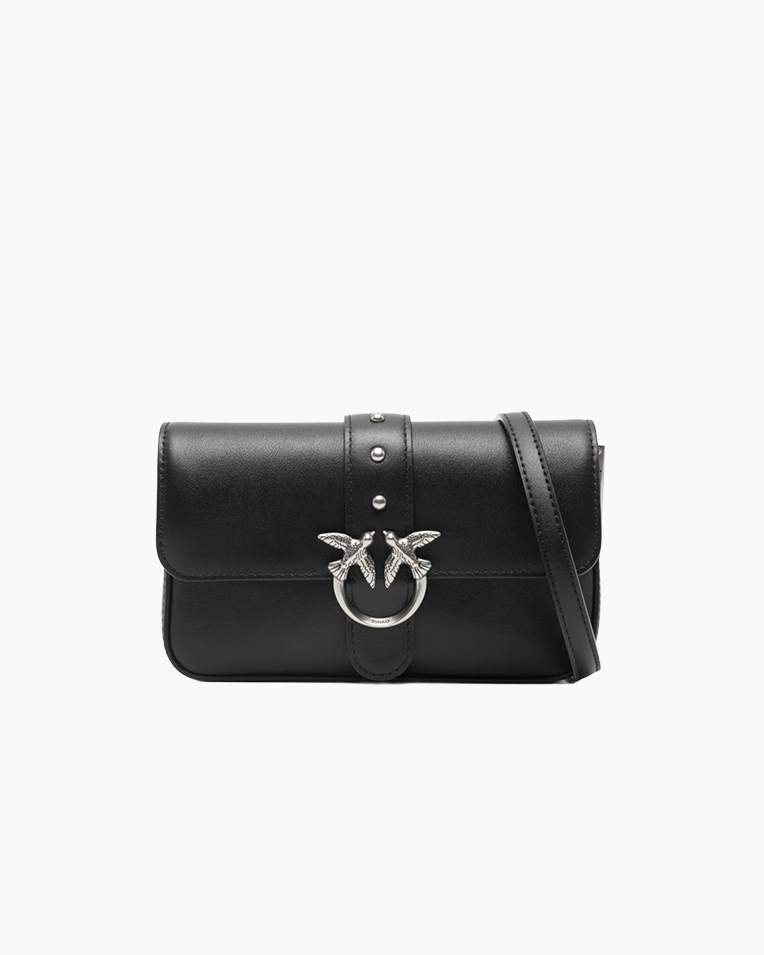 Сумка Pinko Love One Slouchy Baby Vitello Morbido через плечо с серебряной фурнитурой в коже черный 10x3х18 см 105353A0QOZ99O