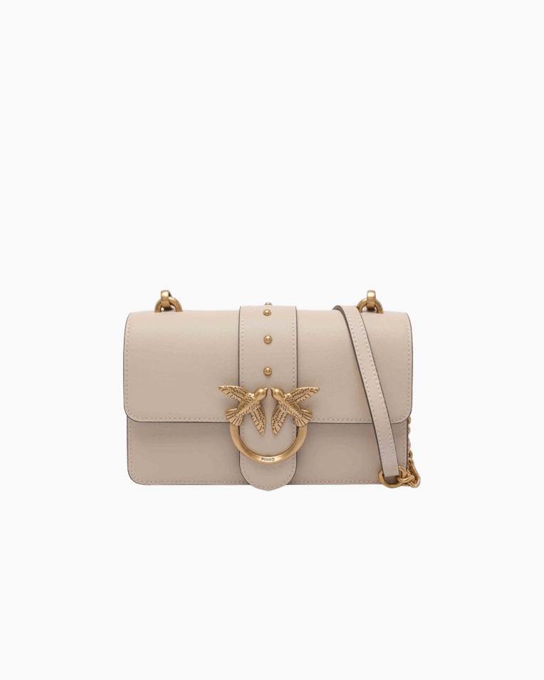 Сумка Pinko Love One Mini st. Cl vitello Seta через плечо с бронзовой фурнитурой в гладкой коже бежевый 13x7х21 см 105856A0F1C50Q