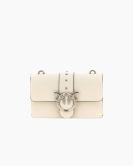 Сумка Pinko Love One Mini st. Cl vitello Seta через плече зі срібною фурнітурою в гладкій шкірі білий 13x7х21 см 105856A0F1Z14O