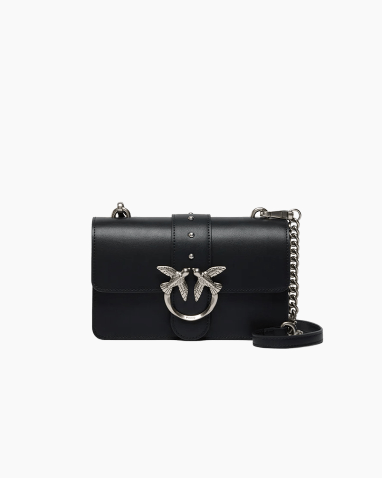 Сумка Pinko Love One Mini st. Cl vitello Seta через плечо с серебряной фурнитурой в гладкой коже черный 13x7х21 см 105856A0F1Z99O