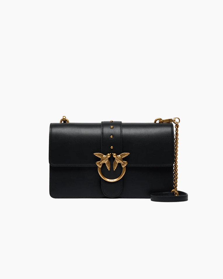 Сумка Pinko Love One Classic st. Cl Vitello Seta через плечо с бронзовой фурнитурой в гладкой коже черный 15x7х27 см 105857A0F1Z99Q