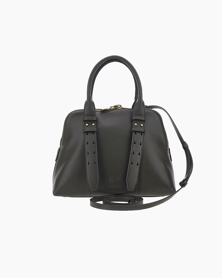 Сумка из гладкой кожи Pinko Bowling Bag Medium с бронзовой фурнитурой, коричневая 30x13х23 см 105906A0QOK35Q