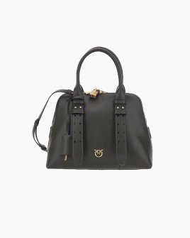 Сумка из гладкой кожи Pinko Bowling Bag Medium с бронзовой фурнитурой, коричневая 30x13х23 см 105906A0QOK35Q