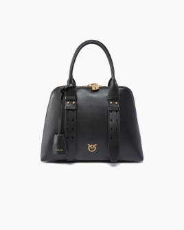Сумка з гладкої шкіри Pinko  Bowling Bag Medium з бронзовою фурнітурою, чорна 30x13х23 см 105906A0QOZ99Q