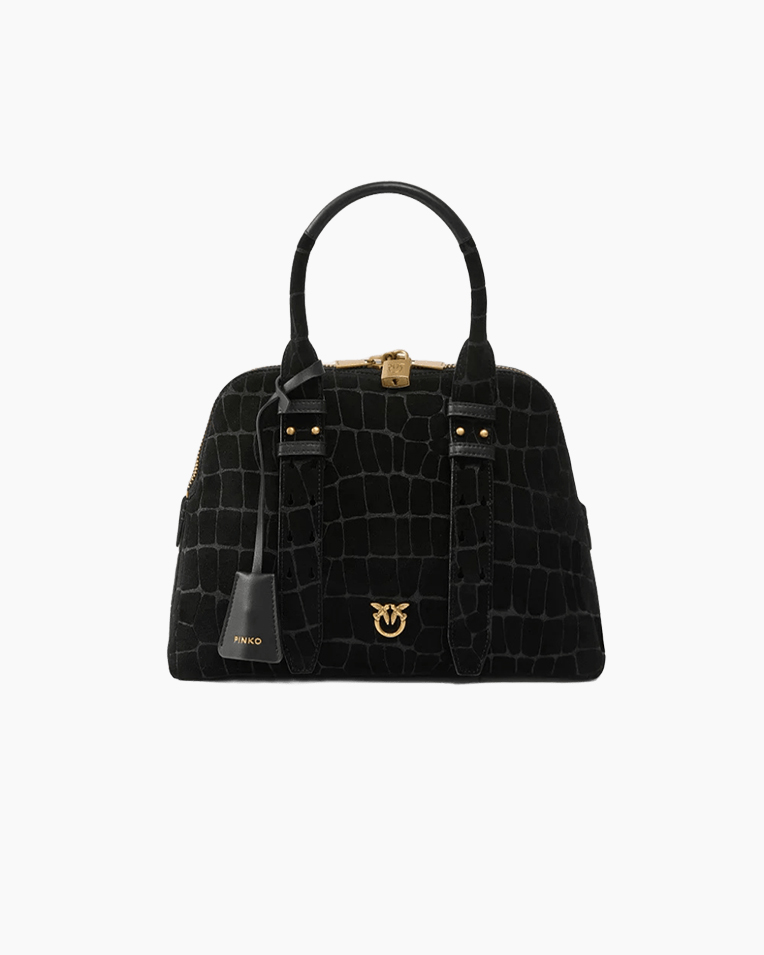 Сумка Pinko Bowling Bag Medium через плечо с нубука с бронзовой фурнитурой черный 38x13x32 см 105906A2YWZ99Q