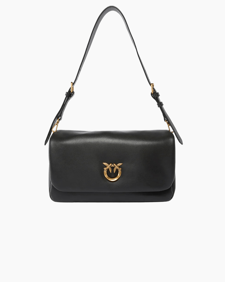 Сумка Pinko Click Soft Horizontal Handle Classic Vitello через плечо с бронзовой фурнитурой в гладкой коже черный 17x10х32 см 106178A0QOZ99Q