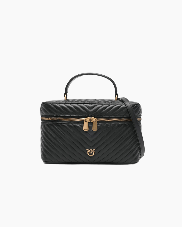Сумка Pinko Vanity Case Classic Sheep Nappa Chevron с ручками и бронзовой фурнитурой в стеганой коже черная 15x9х24 см 106348A0GKZ99Q